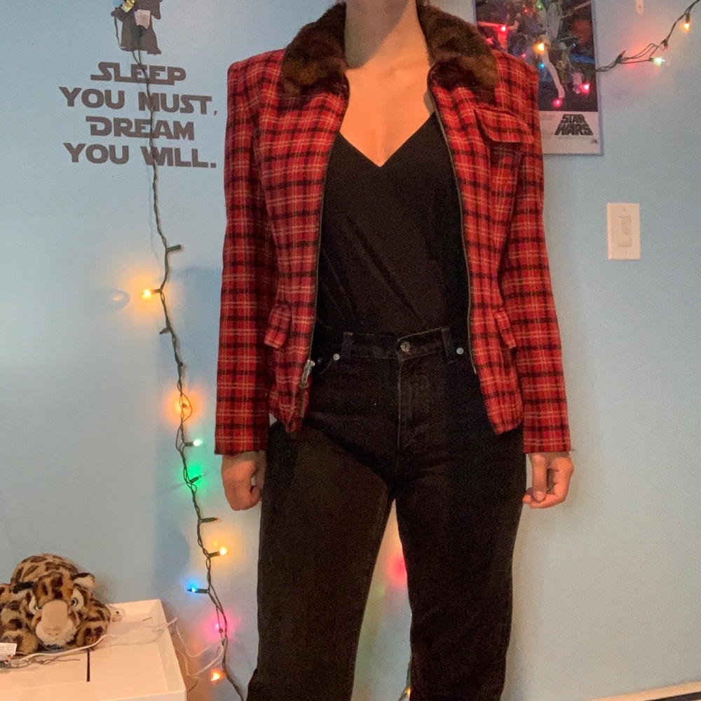 Ralph Lauren Plaid Jacket with Vegan Fur Collar.